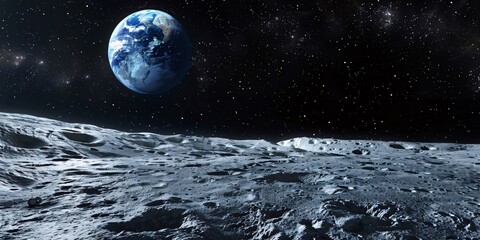 View of the planet Earth from the moon in outer space showing the beauty of space exploration.
