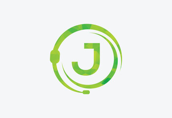 Headphones green Triangle Node Vector  with latter J