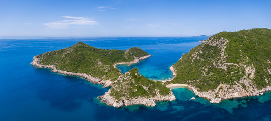 Aerial view of the Porto Timoni beach on the island of Corfu