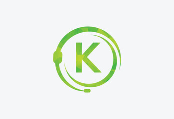 Headphones green Triangle Node Vector  with latter K