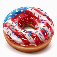 3d illustration. National donut day. Donut glazed in the colors of USA flag.