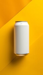 Blank white aluminum soda can mockup on abstract background with space for text placement
