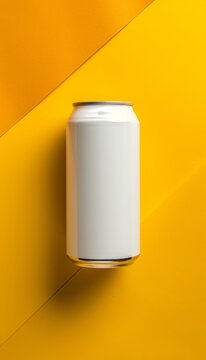 Blank white aluminum soda can mockup on abstract background with space for text placement