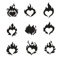 Vector set of flame, fire clipart
