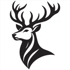 Deurstickers wildlife forest animal portrait logo vector illustration of a majestic deer head with horns stag hart black silhouette isolated on white background. © Fariha's Design