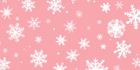 Fototapeta na wymiar White snowflakes on a pink background, a flat vector illustration in the simple minimalist style of a cute cartoon design with simple shapes
