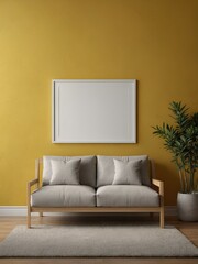 mockup frame in modern yellow room, 3D render style. illustration generative ai