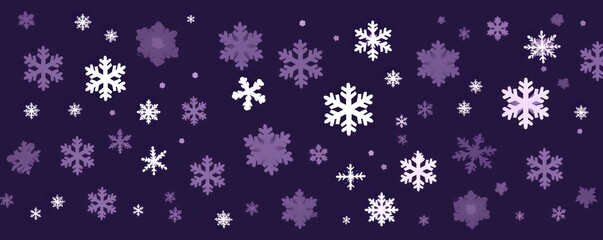 White snowflakes on a purple background, a flat vector illustration in the simple minimalist style of a cute cartoon design with simple shapes