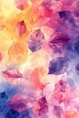 Colorful leaves floating in the air