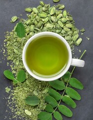 Obraz na płótnie Canvas Green Elixir: Moringa Green Tea Isolated on White