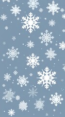 Fototapeta na wymiar White snowflakes on a silver background, a flat vector illustration in the simple minimalist style of a cute cartoon design with simple shapes