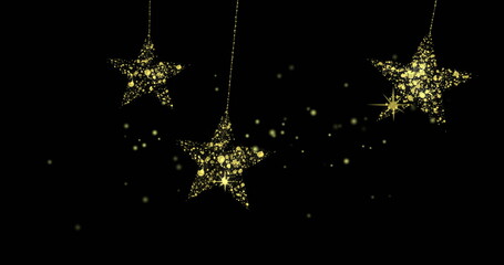 Image of dots over golden stars on black background