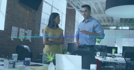 Image of data processing over diverse business people in office