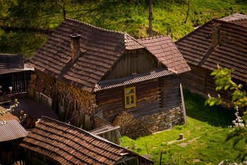 Old German house build in 1900 -  from town Viseu de Sus, Romania - obrazy, fototapety, plakaty