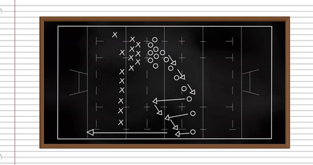 Image of game plan on black board over white background