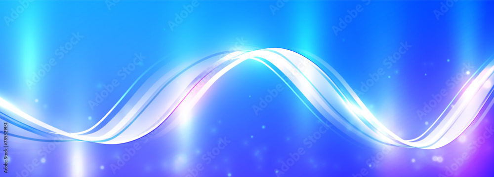Wall mural abstract technology wave design with glowing light effect, digital network, big data. artificial int