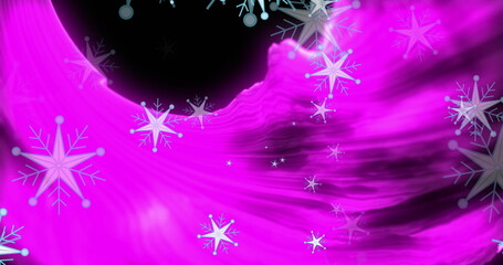 Image of multiple star icons floating over purple digital waves against black background
