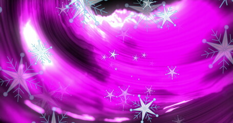 Image of multiple star icons floating over purple digital waves against black background