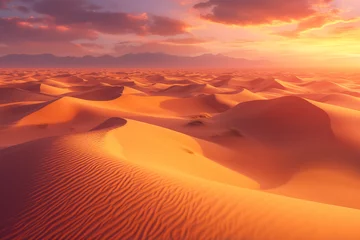 Selbstklebende Fototapeten Majestic Sunrise Over Desert Sands, Golden Glow Landscape Scene   © shiyi