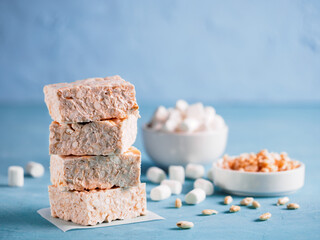 Homemade bars of Marshmallow and crispy rice