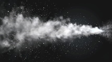 Spray of dust water on transparent background. Air mist smoke effect isolated on white background. 3D powder particle splash. Airy cloud perfume fragrance steam. Gun shoot explosion. - obrazy, fototapety, plakaty