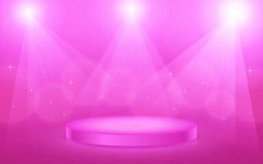 スポットライトに照らされたピンク色の舞台の背景イラスト