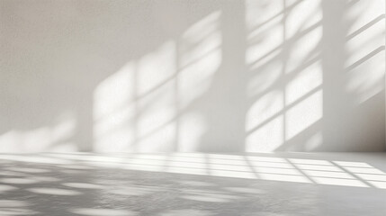 sunlit empty room with shadow pattern on wall and floor. Copy space. Generative AI
