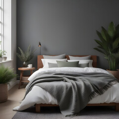 Fototapeta na wymiar Interior mock-up, cozy contemporary bedroom, Scandinavian style, 3d render