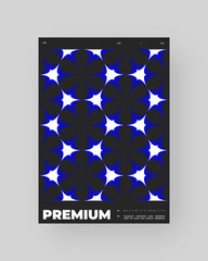 Abstract poster design. Vertical A4 format. Blue, black, white composition. Geometry minimal neon illustration.