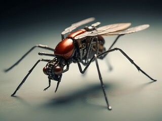 Macro of a futuristic winged insect drone robot