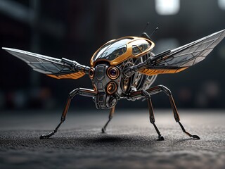 A futuristic winged insect drone robot