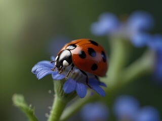 Macro of a Ladybird on a blue flower