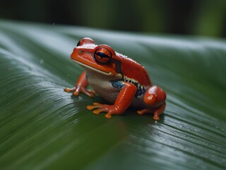 Red frog on a leaf