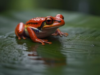 Red frog on a leaf