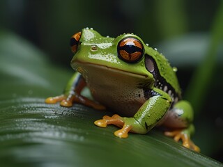 Green frog on a leaf