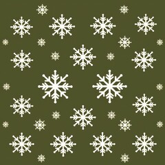 Fototapeta na wymiar White snowflakes on an olive background, a flat vector illustration in the simple minimalist style of a cute cartoon design with simple shape