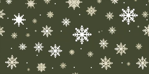 White snowflakes on an olive background, a flat vector illustration in the simple minimalist style of a cute cartoon design with simple shape