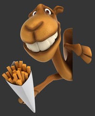 Fun 3D cartoon camel with french fries