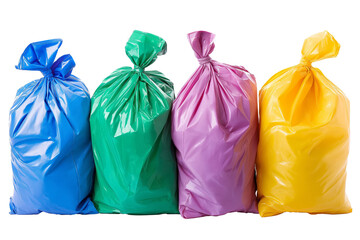 Colorful Tied Garbage Bags Isolated on White Background
