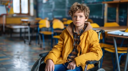 Obraz premium Disabled student in wheelchair actively participating in learning activities in a classroom setting