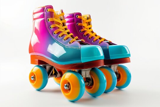 Colorful Retro Roller Skates Isolated on White Background