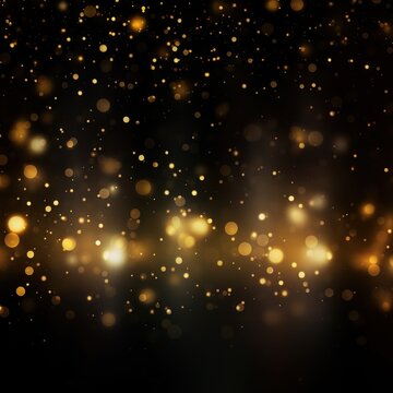 Yellow abstract glowing bokeh lights on a black background with space for text or product display