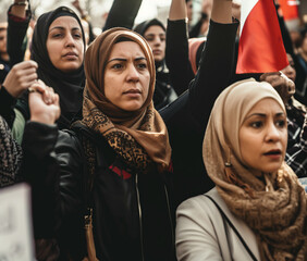 Muslim women protest at a rally. Portrait. Women's manifesto.