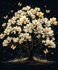 A tree with white flowers painting