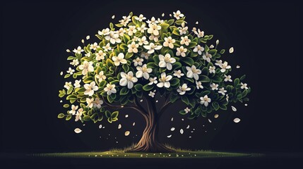 Tree with white flowers painting