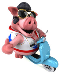 Fun 3D cartoon illustration of a pig rocker - 785536791