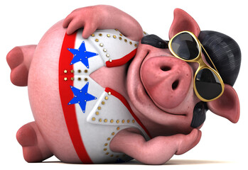 Fun 3D cartoon illustration of a pig rocker - 785537985