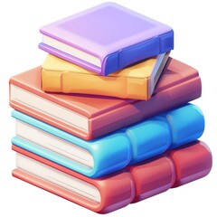 3D Book Stack Icon - Several textbooks piled up, representing different subjects. - obrazy, fototapety, plakaty