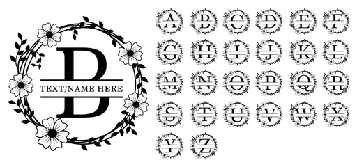 Monogram Floral Split Letters, Split Alphabet, Split Font Vector  - 785540137
