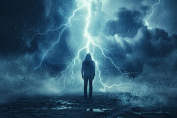 Photo person struck lightning storm intense emotion fear awe atmospheric dramatic 05 - obrazy, fototapety, plakaty